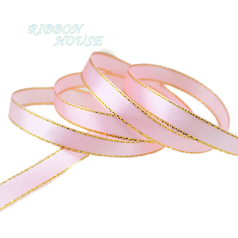 25 Yards 10mm Satin Ribbon with White & Gold Edge - High-Quality Gift Packaging Ribbon