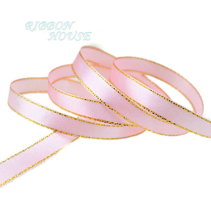 25 Yards 10mm Satin Ribbon with White & Gold Edge - High-Quality Gift Packaging Ribbon