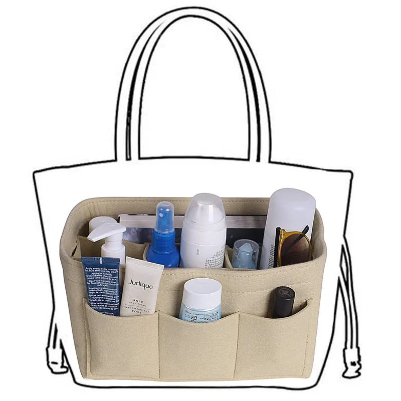 Fashion Women's Cosmetic Bag: Makeup Organizer Felt Insert Bag for Handbag - Fits Various Brand Bags, Felt Cloth Inner Bag