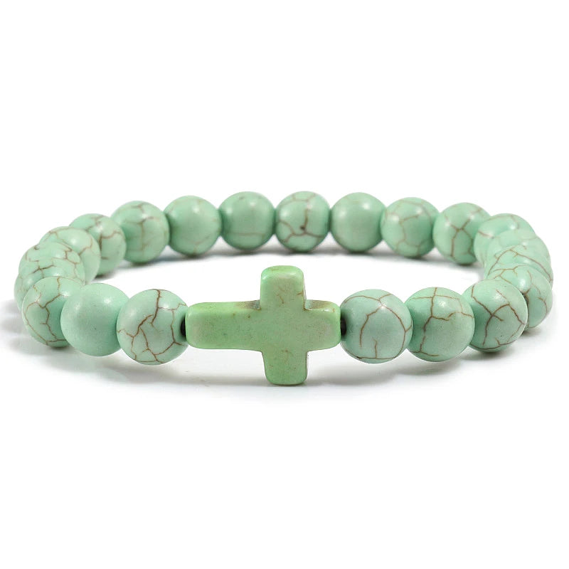 Natural Stone Cross Bracelet - Black Lava Matte Beaded Jewelry for Men & Women Prayer, Fitness & Gift