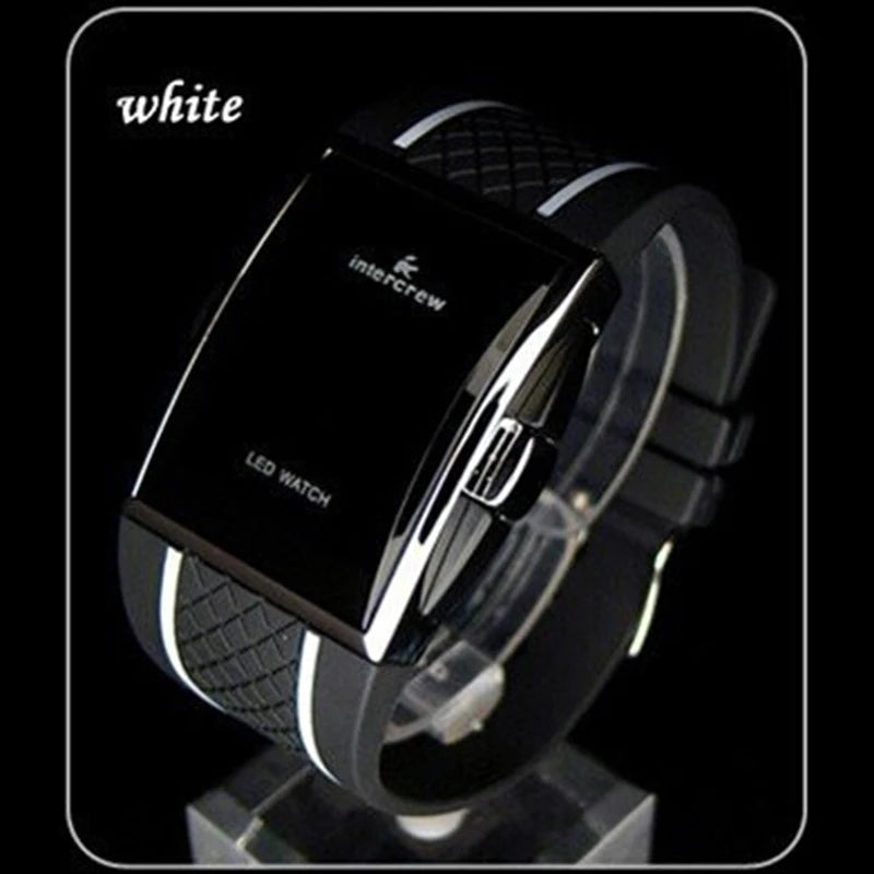 Men's Sport Digital Watch – Black & White Rectangle LED Fitness Watch with Silicone Strap, Electronic Clock, New Relogio Masculino