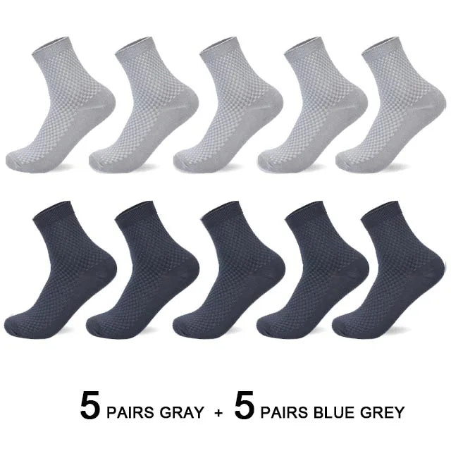 10 Pairs Men’s Bamboo Fiber Compression Socks – Long Black Business Casual Dress Socks, Breathable Autumn Wear, Plus Size 42–45 Gift Pack