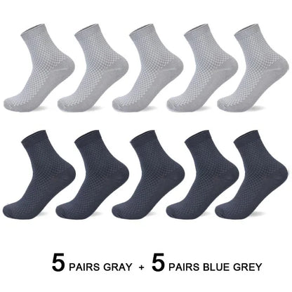 10 Pairs Men’s Bamboo Fiber Compression Socks – Long Black Business Casual Dress Socks, Breathable Autumn Wear, Plus Size 42–45 Gift Pack