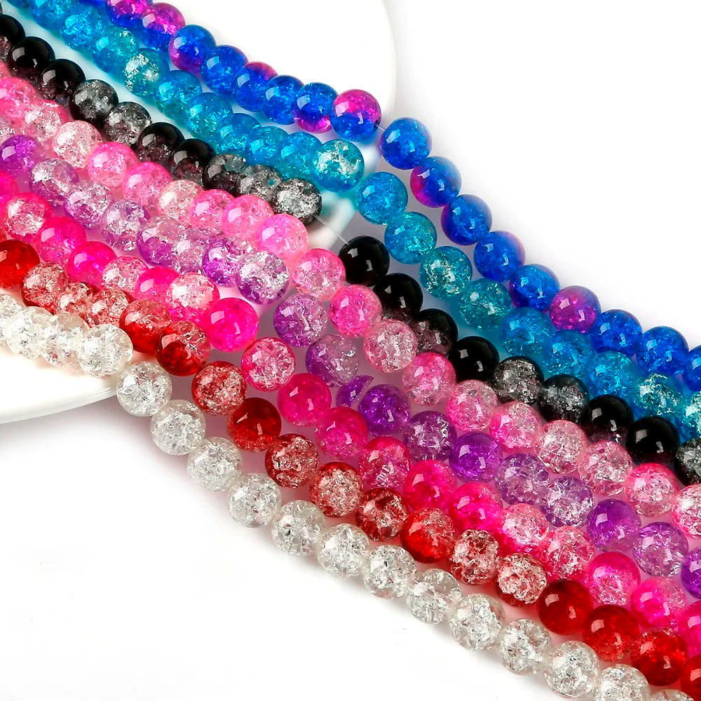 Crystal Glass Crackle Beads - 4/6/8/10mm Round Spacer Charm Beads for DIY Jewelry Making