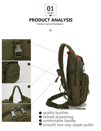 15L Molle Tactical Backpack – Outdoor Sports Bicycle Bag for Cycling, Hiking, Climbing, Camping & Fishing with Hydration Support