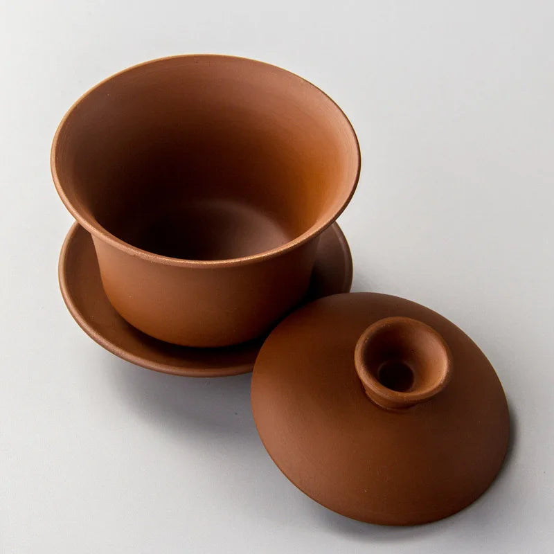 Purple Clay Gaiwan Tea Set - Elegant Teaware Lidded Bowl Cup and Saucer for Traditional Tea Brewing