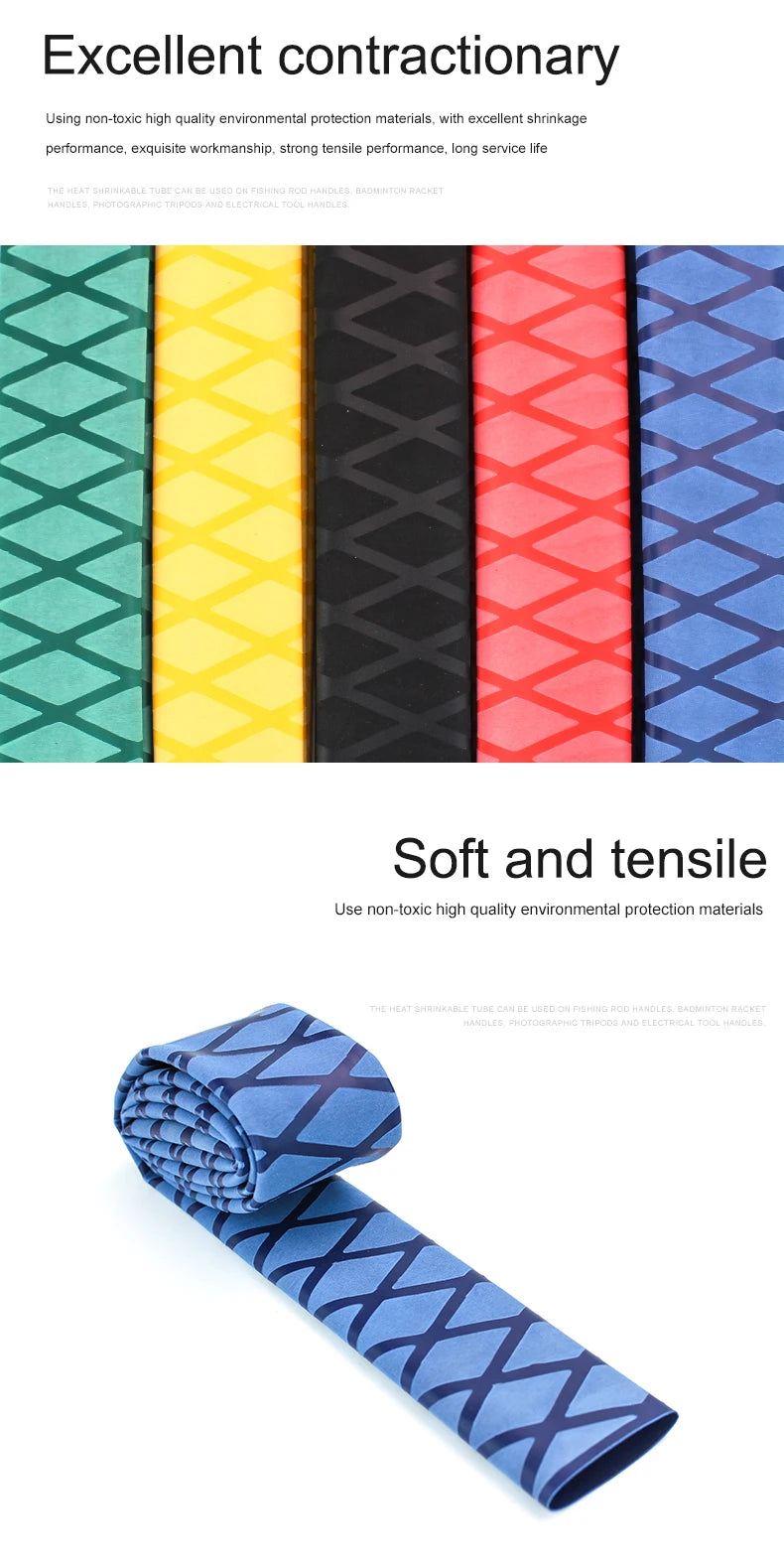 Anti-Slip Heat Shrink Tube for Fishing Rods — DIY Electrical Insulation, 5 Colors, 1M Length, Multiple Sizes 15-50mm