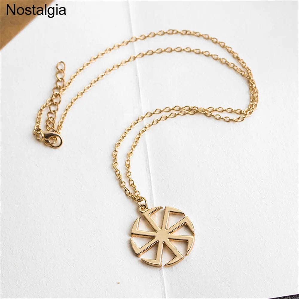 Nostalgia Slavic Kolovrat Pendant Necklace – Pagan Wicca Russian Wheel Amulet Talisman Jewelry