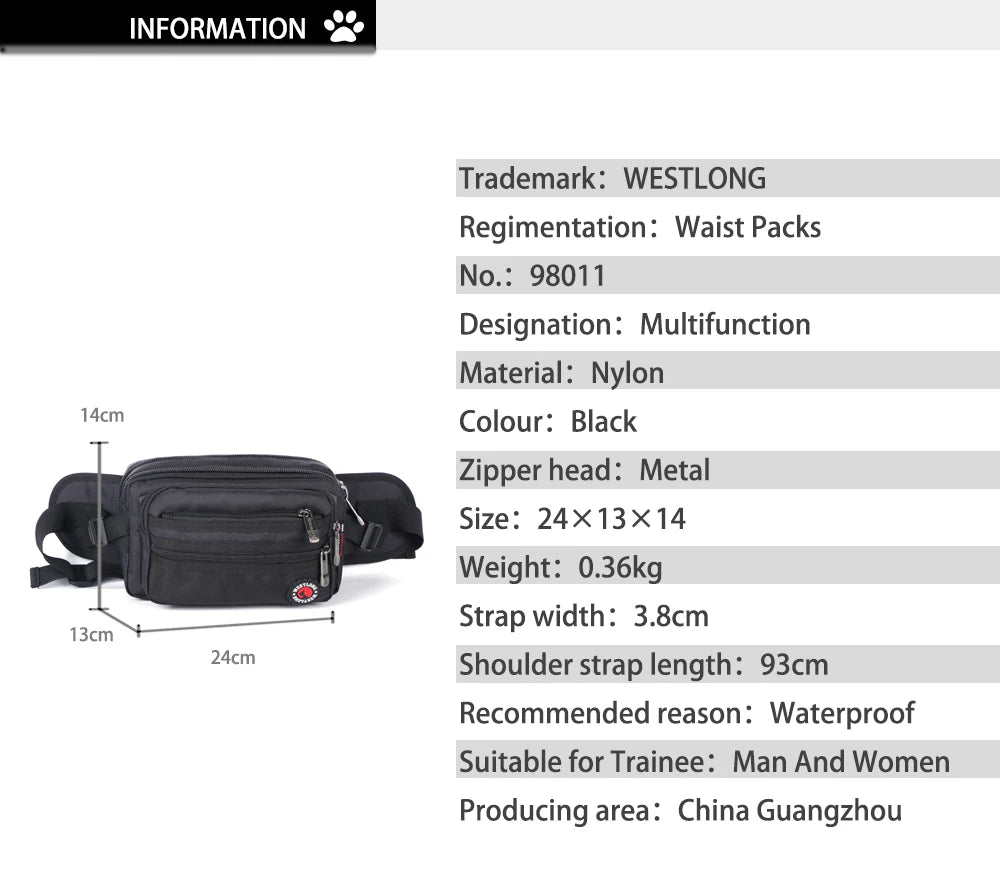Unisex Waterproof Waist Pack - Casual Functional Fanny Pack & Belt Bum Bag with Phone Wallet Pouch for Men & Women 98011