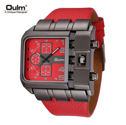 Oulm 3364 Men’s Square Watch — Large Dial Casual Leather Strap Quartz Sport Wristwatch