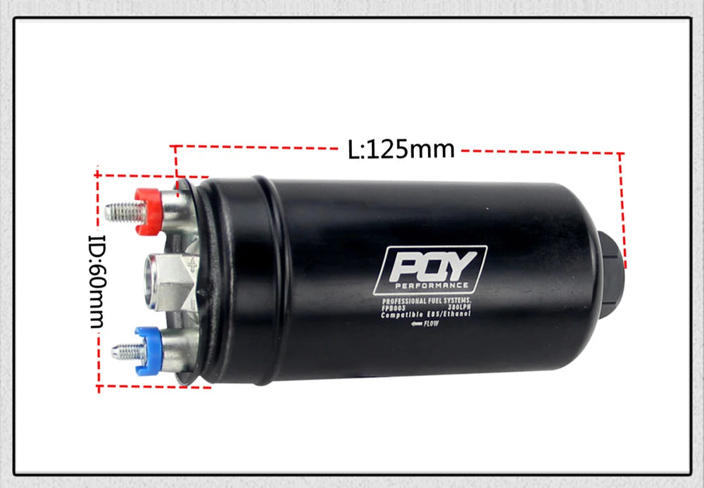 PQY EFI 380LH 1000HP External Fuel Pump – E85 Compatible, Top Quality 044 Style, Model PQY-FPB003-QY