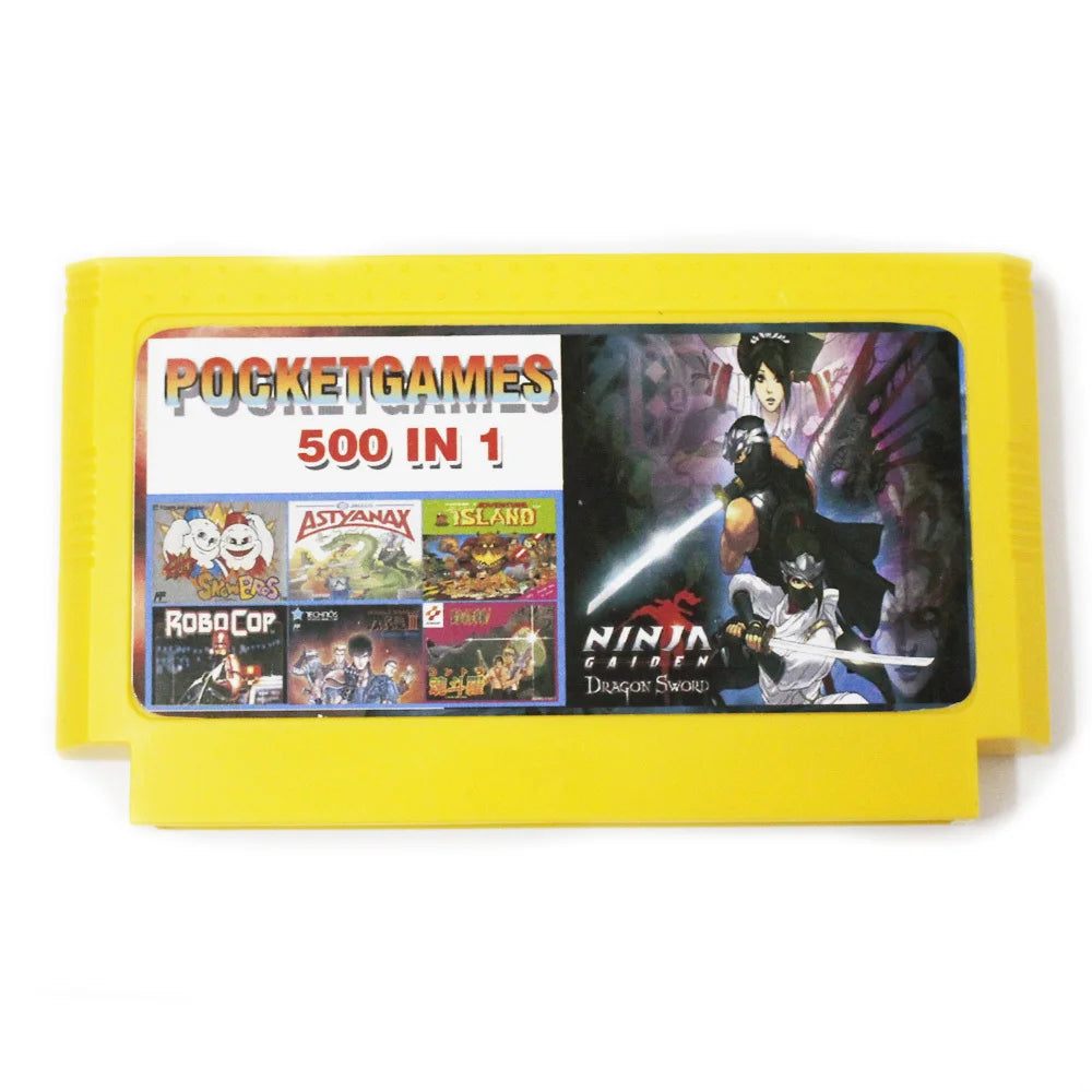 500-in-1 Pocket Retro Game Cartridge – 8-Bit Classic Games Collection Big Yellow Card for Handheld Game Players