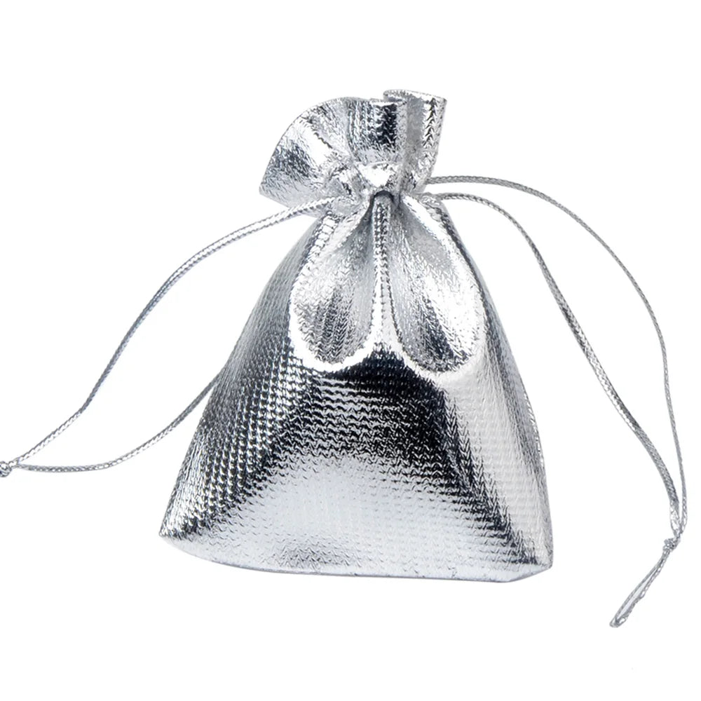 25-Piece Gold Foil Drawstring Storage Bags - Jewelry Packing Pouches for Wedding Gifts, Available in 7x9cm, 9x12cm, and 10x15cm