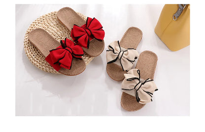 Mntrerm 2024 Women's Casual Linen Slippers – Soft Indoor Flats with Bow-Knot, Cute Summer Home Sneakers