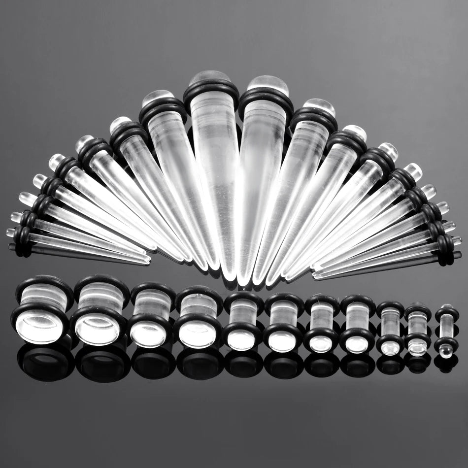 36PCS Acrylic Ear Gauge Stretching Kit – Mixed Color Tapers & Plugs, Flesh Tunnel Body Piercing Jewelry 14G-00G
