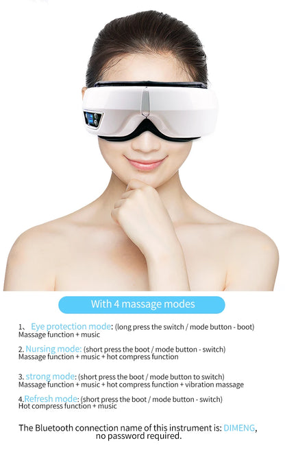 Eye Massage Instrument - Vibration, Airbag Pressure & Hot Compress Eye Massager with Bluetooth Music, Foldable for Fatigue Relief