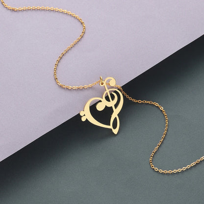 Kinitial Music Note Heart Necklace - Treble & Bass Clef Pendant Jewelry Gift for Music Lovers and Teachers
