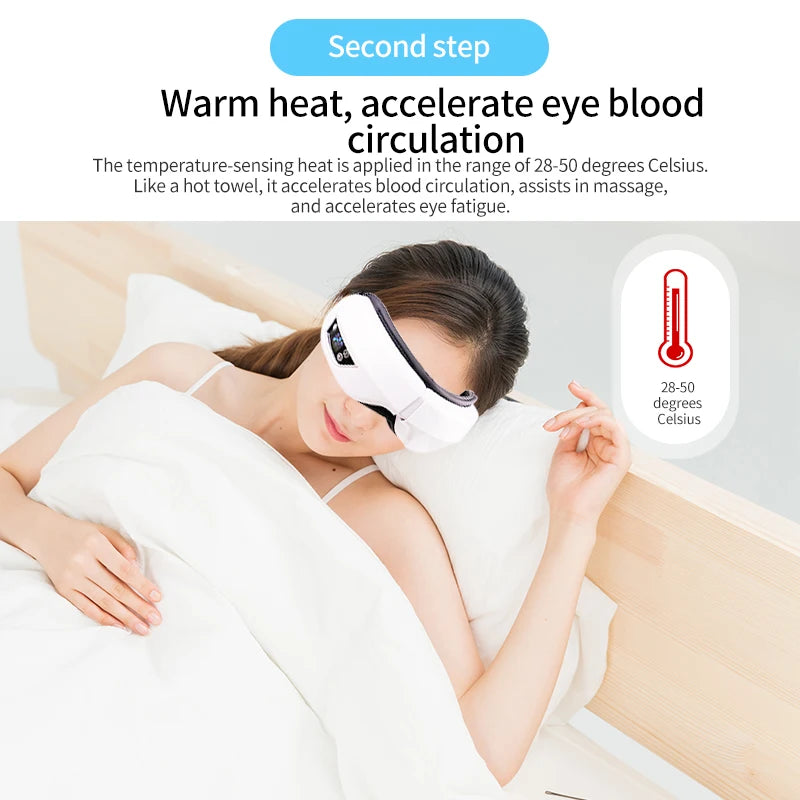 Eye Massage Instrument - Vibration, Airbag Pressure & Hot Compress Eye Massager with Bluetooth Music, Foldable for Fatigue Relief