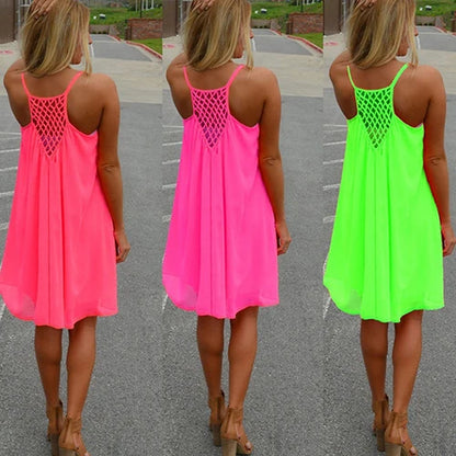 Women’s Summer Backless Beach Dress - Sexy Sleeveless Strap Casual Evening Party Outfit