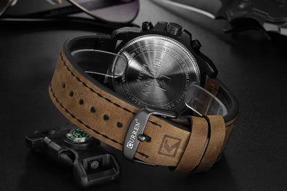 CURREN Men's Luxury Waterproof Sport Watch – Chronograph Quartz Military Wristwatch with Genuine Leather Strap