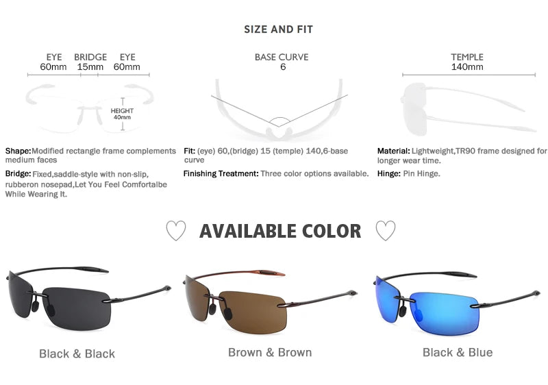 JULI The Matrix Classic Sports Rimless Sunglasses for Men - Orange Rectangle Ultralight Frame, UV400 Protection Driving Eyewear (MJ8009)