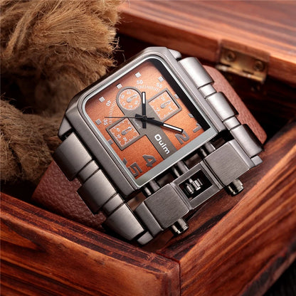 Oulm 3364 Men’s Square Watch — Large Dial Casual Leather Strap Quartz Sport Wristwatch