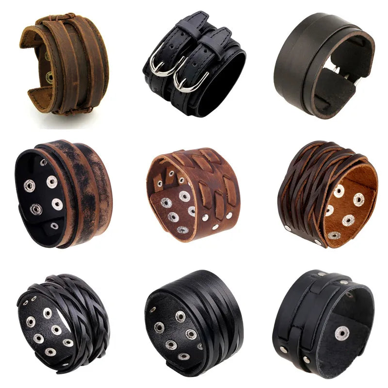 Modyle Vintage Punk Retro Multilayer Leather Bracelet – Handmade Braided Rope Wrap Bangle for Men