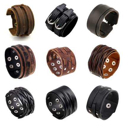 Modyle Vintage Punk Retro Multilayer Leather Bracelet – Handmade Braided Rope Wrap Bangle for Men