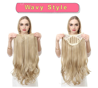 Synthetic U-Part Clip-in Hair Extensions – Long, Straight, Thick Blonde Hairpieces (16, 20, 24 Inch)