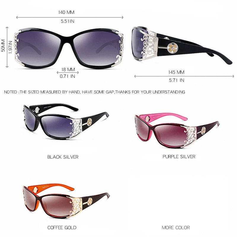 PARZIN Luxury Women’s Sunglasses – Designer Vintage Polarized Driving Shades with Hollow Lace