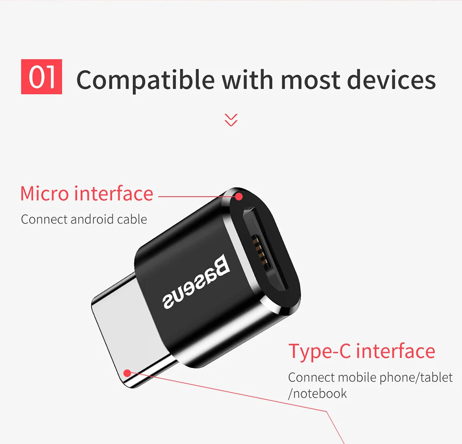 Baseus USB to Type-C OTG Adapter – USB-C Male to Micro USB Female Converter for MacBook, Samsung S20, USBC OTG Connector