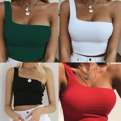 Women's One Shoulder Crop Tops: Sleeveless T-Shirt Tank Tops - Summer Beach Vest for Bare Midriff Fashion