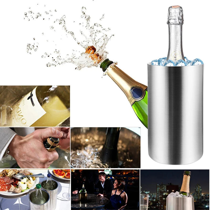 UPORS Stainless Steel Wine Cooler Bucket – Double Wall Bottle Holder for Champagne, Beer & Ice, Bar Chiller Tool
