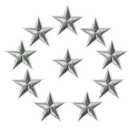 10pcs Star Embroidered Iron-On Patches – Gold Silver Red Blue Pink DIY Applique Badges for Clothes & Craft Decoration