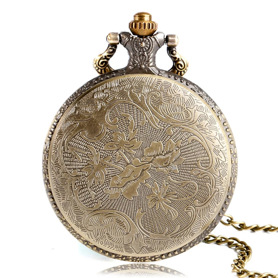 Retro Bronze Deathly Hallows Pocket Watch Necklace - Analog Quartz Wizard-Inspired Collectible for Men, Women, and Kids