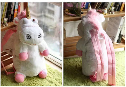 Despicable White Unicorn Plush Backpack - 50cm Kids School Bag & Soft Gift Toy
