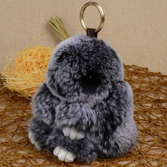 LFPU Genuine Rex Rabbit Fur Bunny Pendant Keychain – Fluffy Bag & Car Charm Jewelry for Women