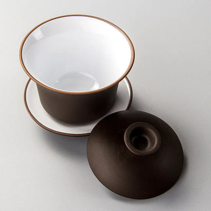Purple Clay Gaiwan Tea Set - Elegant Teaware Lidded Bowl Cup and Saucer for Traditional Tea Brewing