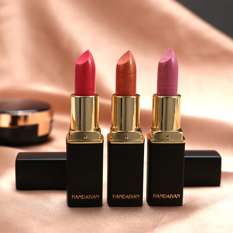 Professional Brand Lipstick – Waterproof, Long-Lasting Nude Pink & Mermaid Shimmer, Luxury Makeup Cosmetic