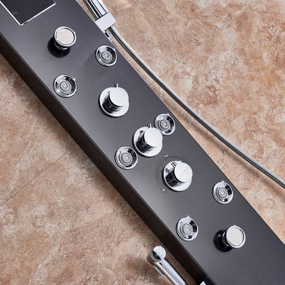LED Waterfall Shower Panel System - Black In-Wall Rain Shower with Spa Massage Sprayer & Bidet Tap