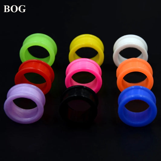 BOG Silicone Ear Tunnels - Flexible Hollow Flesh Plugs Body Piercing Jewelry for Stretched Ears