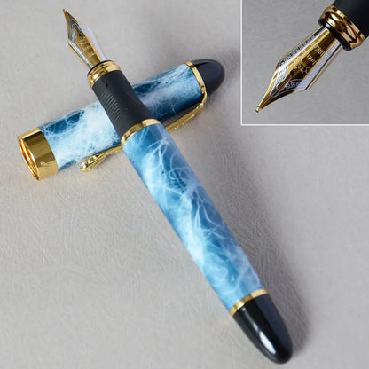 Iraurita Jinhao X450 Fountain Pen – 0.7mm Broad Nib, Dark Green & Gold, Full Metal, 21 Color Options with Ink