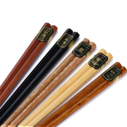 5 Pairs Japanese Style Wood Chopsticks – Reusable Natural Beech, Tableware for Pizza, Noodles, Chinese Set