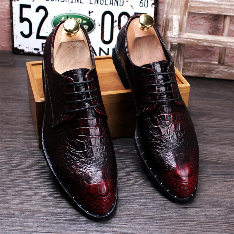 Men's Crocodile Leather Oxford Shoes - Lace-Up Business, Wedding & Party Dress Shoes