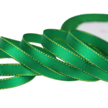 25 Yards 10mm Satin Ribbon with White & Gold Edge - High-Quality Gift Packaging Ribbon