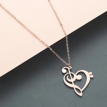 Kinitial Music Note Heart Necklace - Treble & Bass Clef Pendant Jewelry Gift for Music Lovers and Teachers