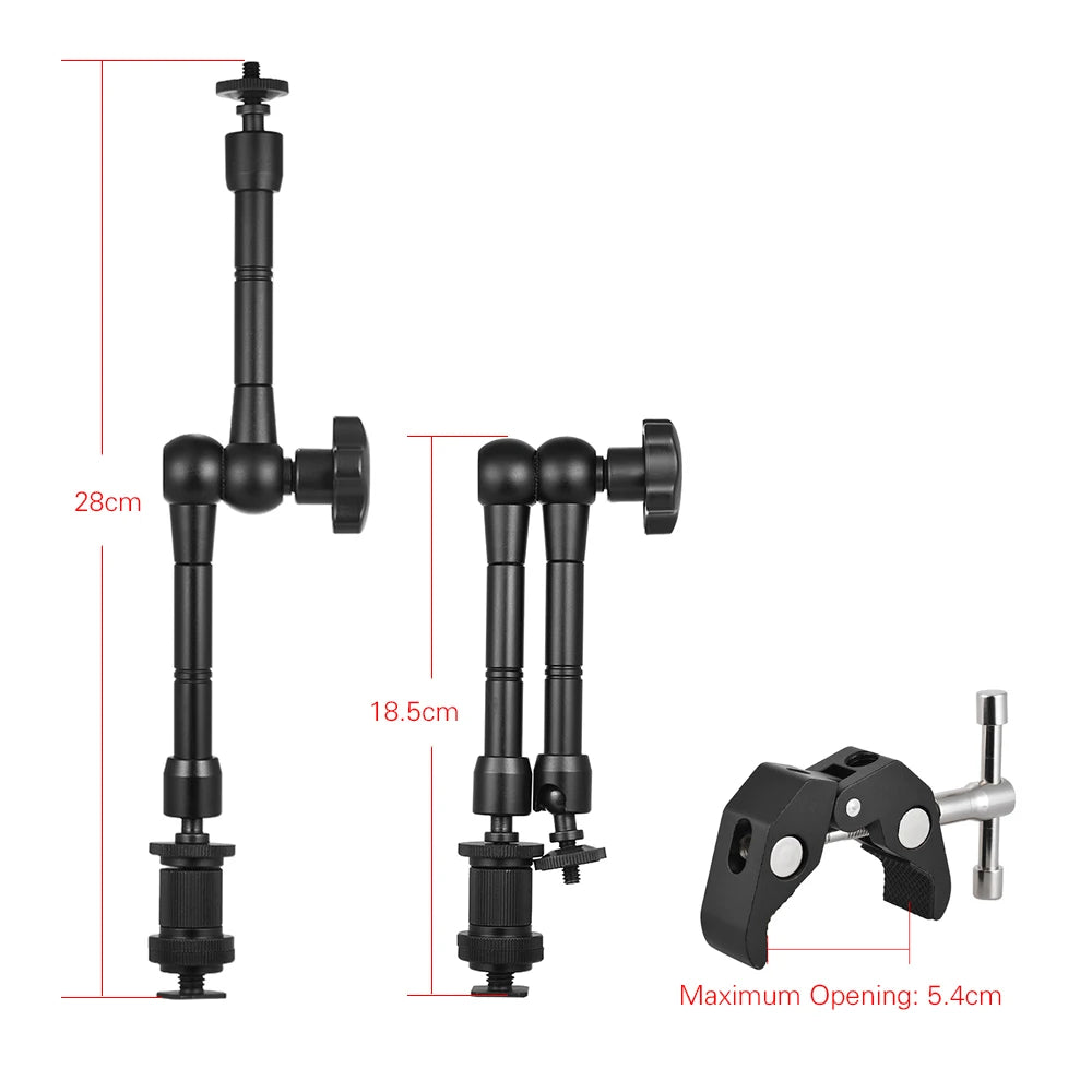 11" Adjustable Friction Articulating Magic Arm + Super Clamp Clip 2-in-1 for DSLR, LCD Monitor, LED Video Light, Camera Accessories