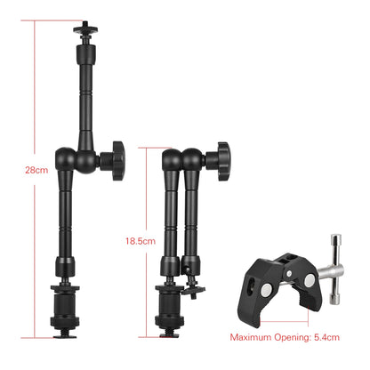 11" Adjustable Friction Articulating Magic Arm + Super Clamp Clip 2-in-1 for DSLR, LCD Monitor, LED Video Light, Camera Accessories