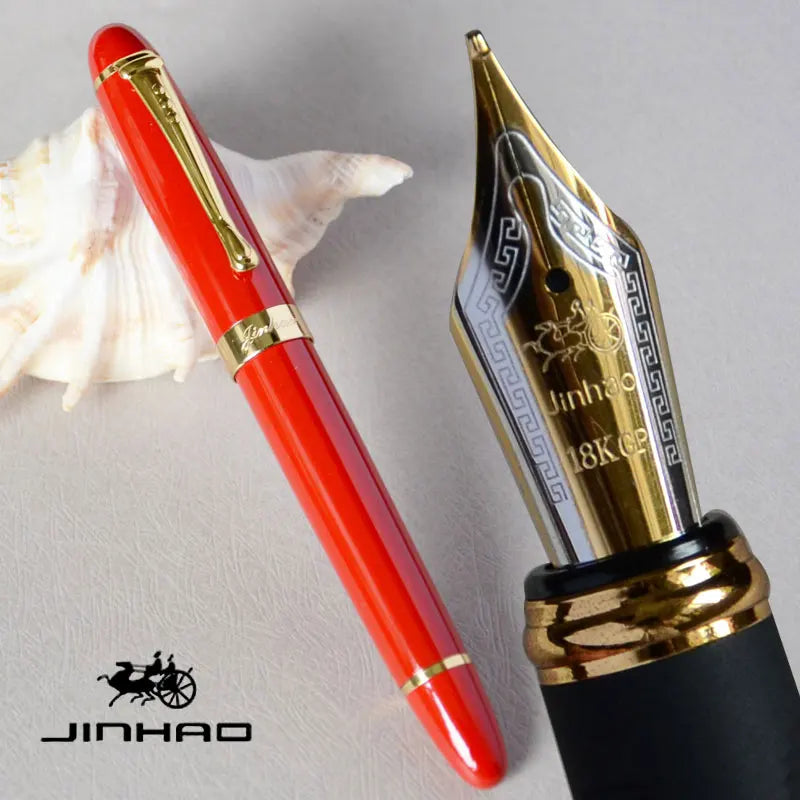 Iraurita Jinhao X450 Fountain Pen – 0.7mm Broad Nib, Dark Green & Gold, Full Metal, 21 Color Options with Ink