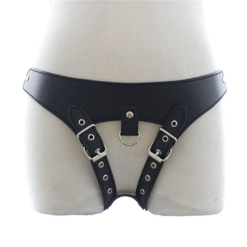 Women's Leather Chastity Belt - Adjustable Body Restraint Harness with Cock Ring for Adult Intimate Use